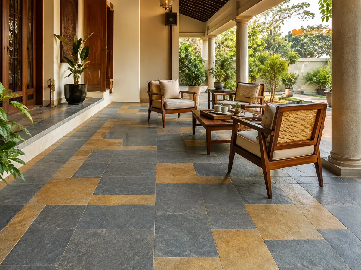 Mixed Kota and Jaisalmer Stone tiles for Verandahs and Outdoor Spaces